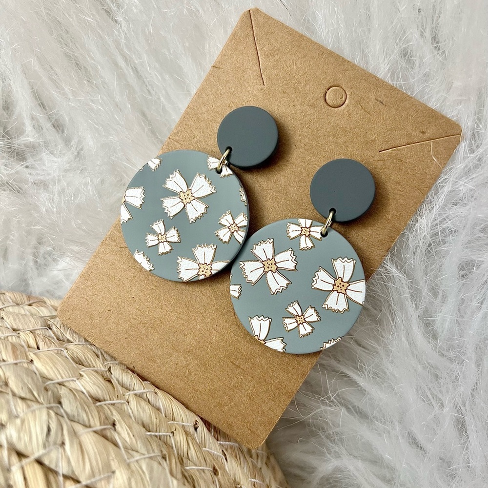 Cute Flower Print Round Earrings